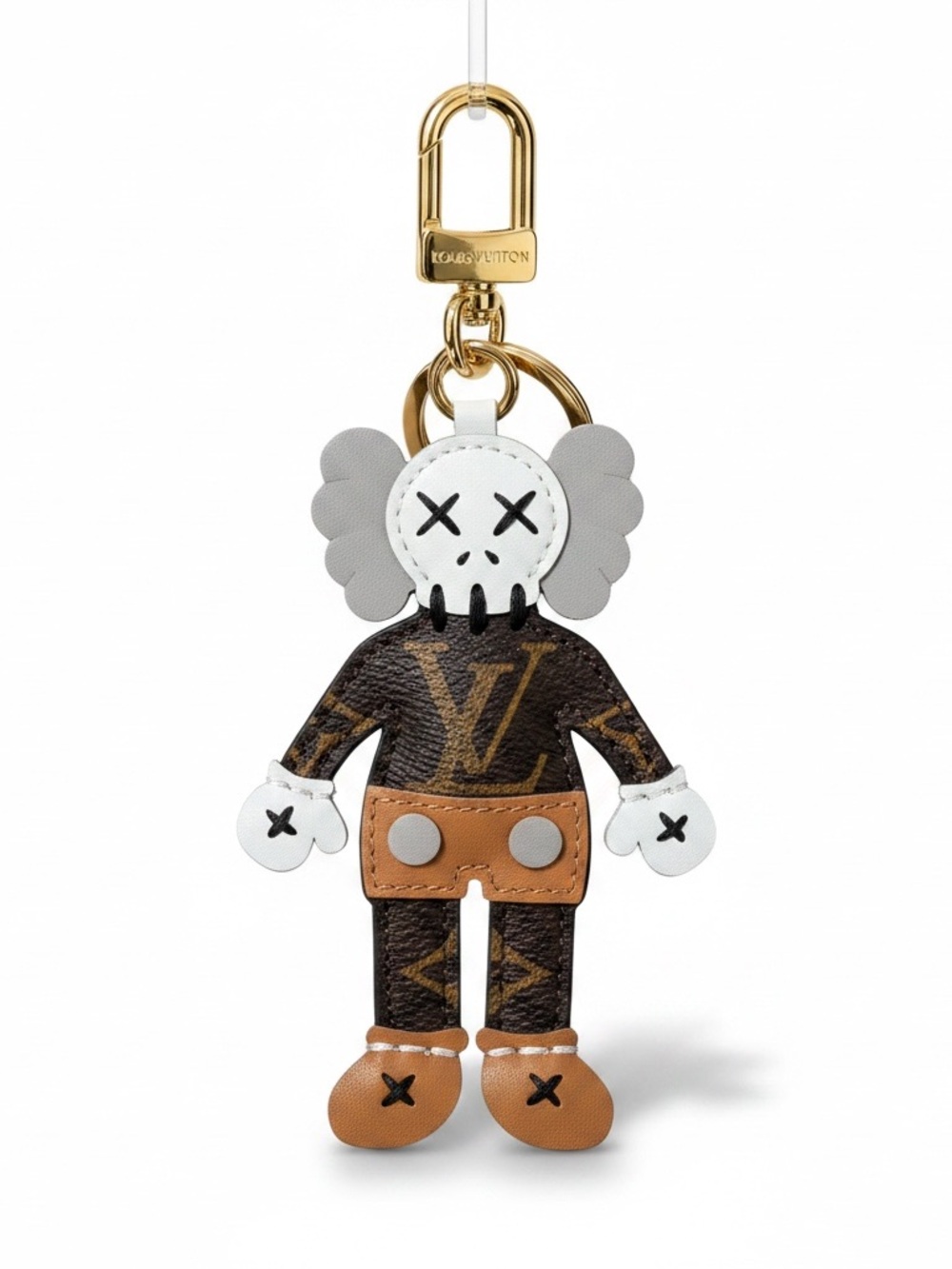LV bag charm Brown Monogram KAWS Companion Keychain White Tan UpCycle new